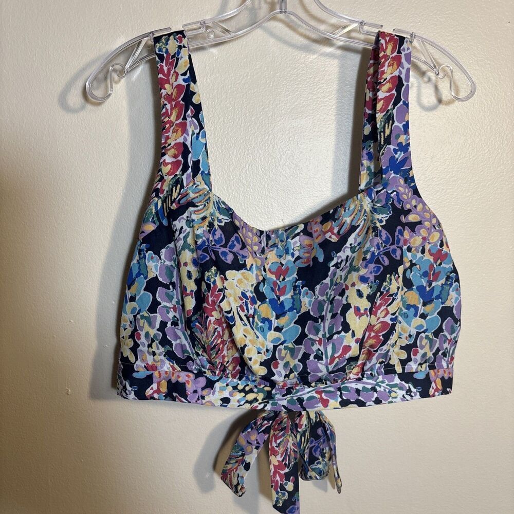 AQUA Multi-Color Floral Crop Sleeveless Tank Top Back Button Tie Women's XL